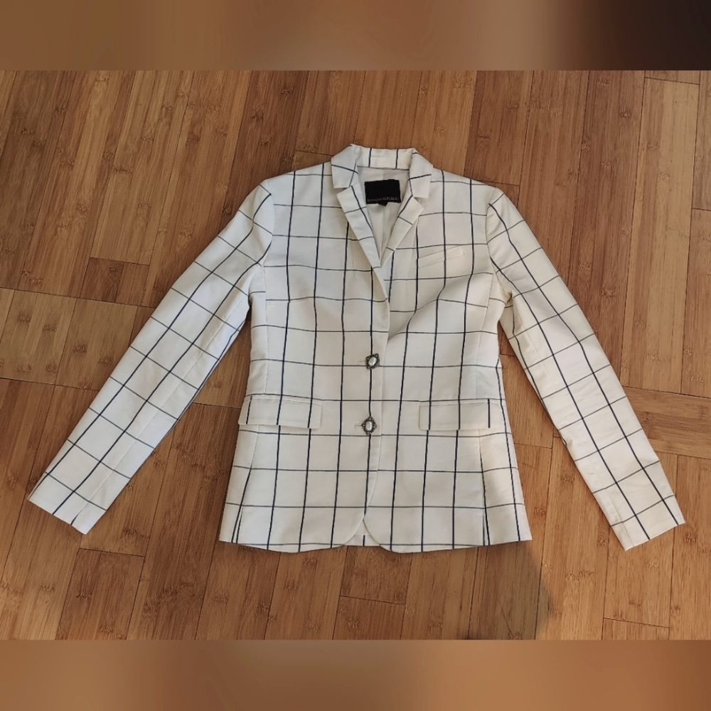 Women's White Checkered Blazer